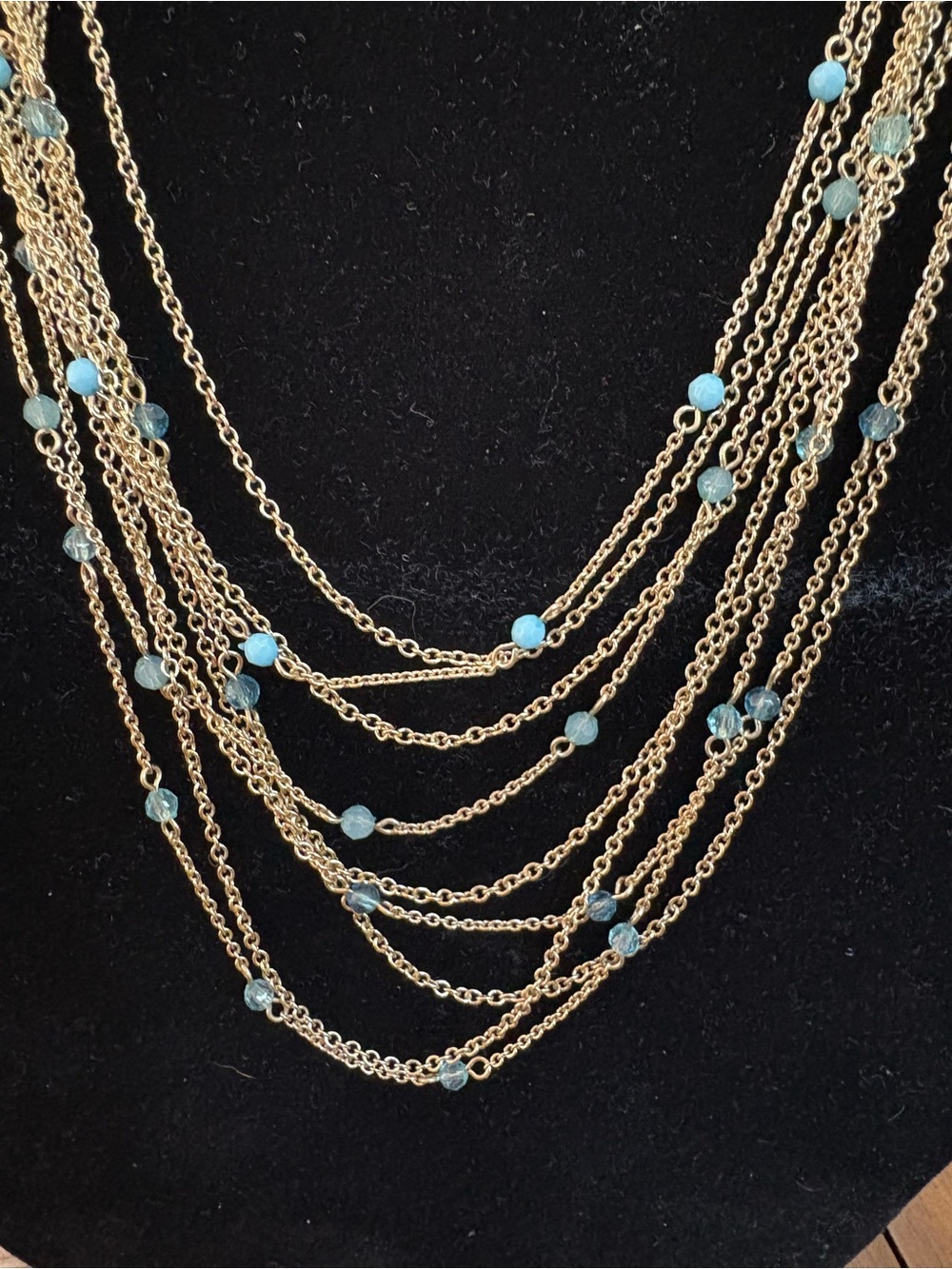 Banana Republic Multi-Strand Gold Tone Necklace with Turquoise Beads - Picture 2 of 5